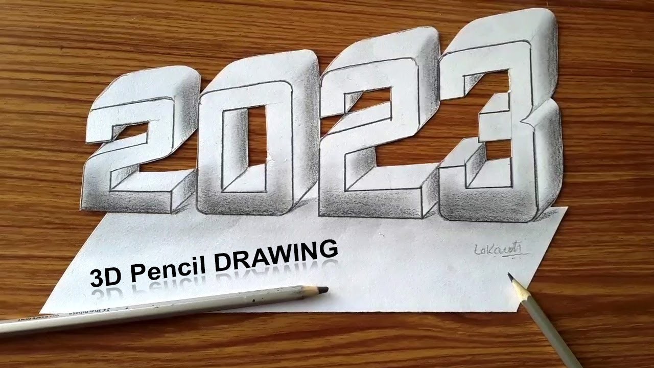 How to Draw 2023 Number 3D Trick Art on Paper Pencil Shading - Drawing Sheet