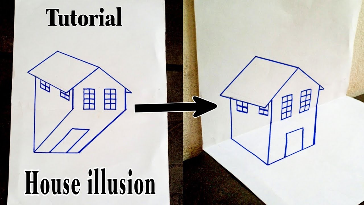 How to draw a House illusion 3D trick art. anamorphic illusion ll abiO art