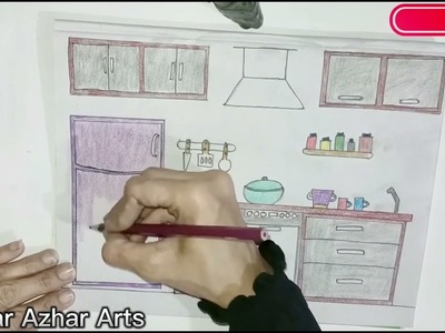 How to Draw a Pakistani Kitchen Drawing. step by step . for beginners