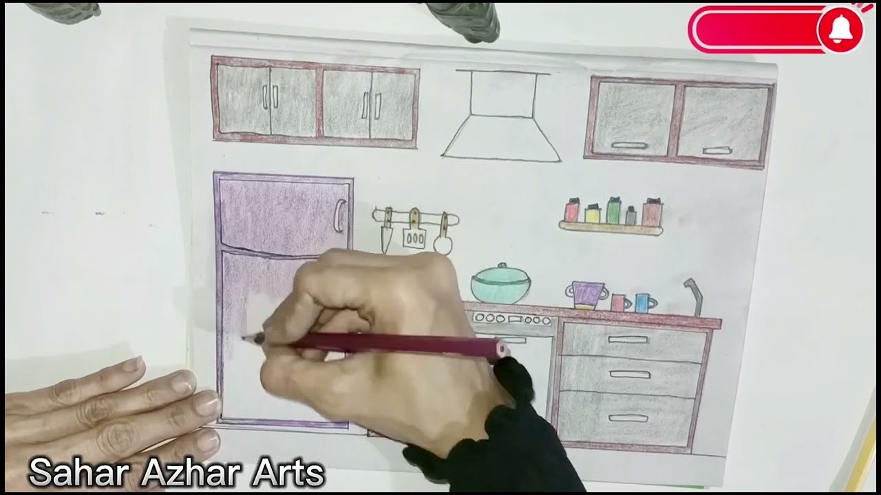 How to Draw a Pakistani Kitchen Drawing. step by step . for beginners