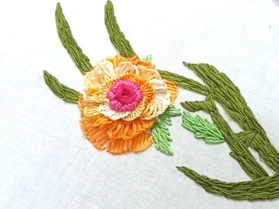 Orange Rose Hand Embroidery #embroidery #handembroidery #embroiderydesign #orangeroseembroidery