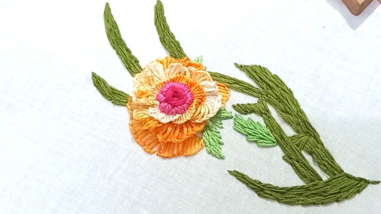 Orange Rose Hand Embroidery #embroidery #handembroidery #embroiderydesign #orangeroseembroidery