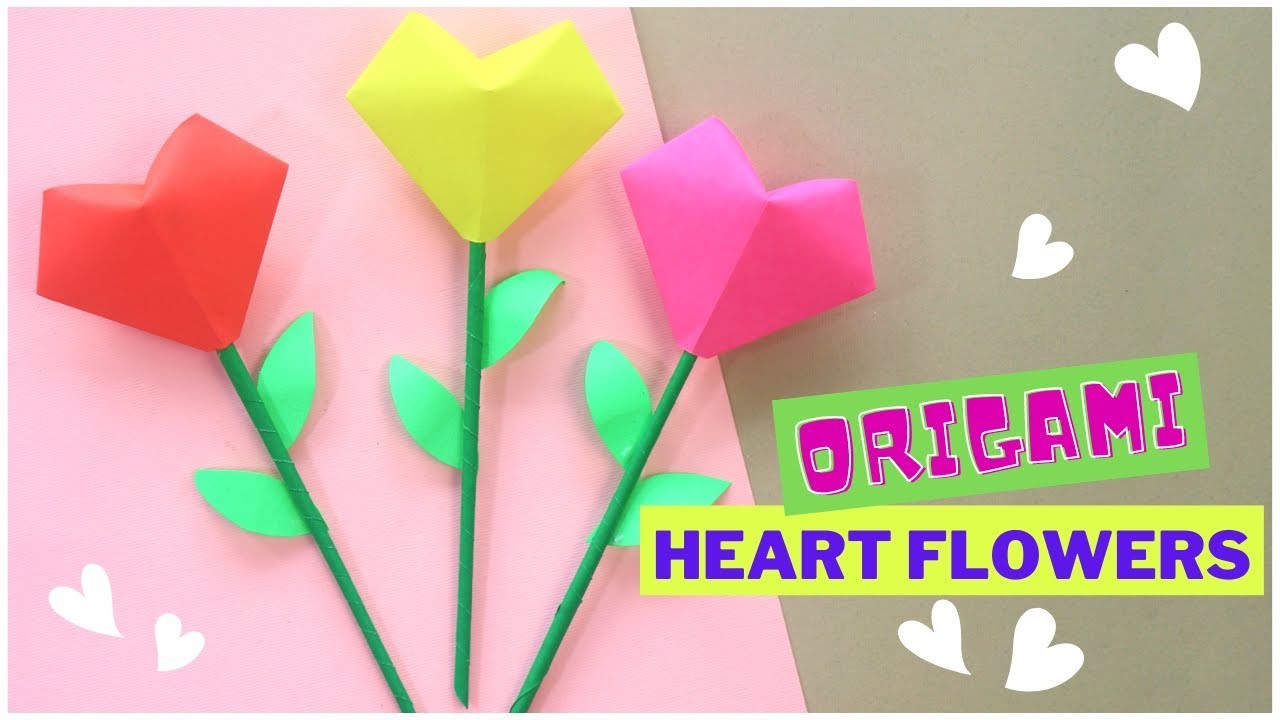 Origami 3D Heart Flowers Tutorial