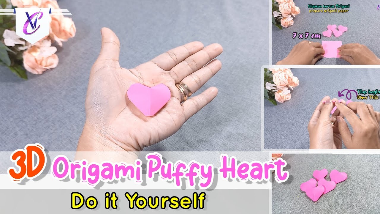 Origami Puffy Heart Instructions | 3D Paper Heart | 3D Origami Tutorial | DIY Hearts | Paper Hearts
