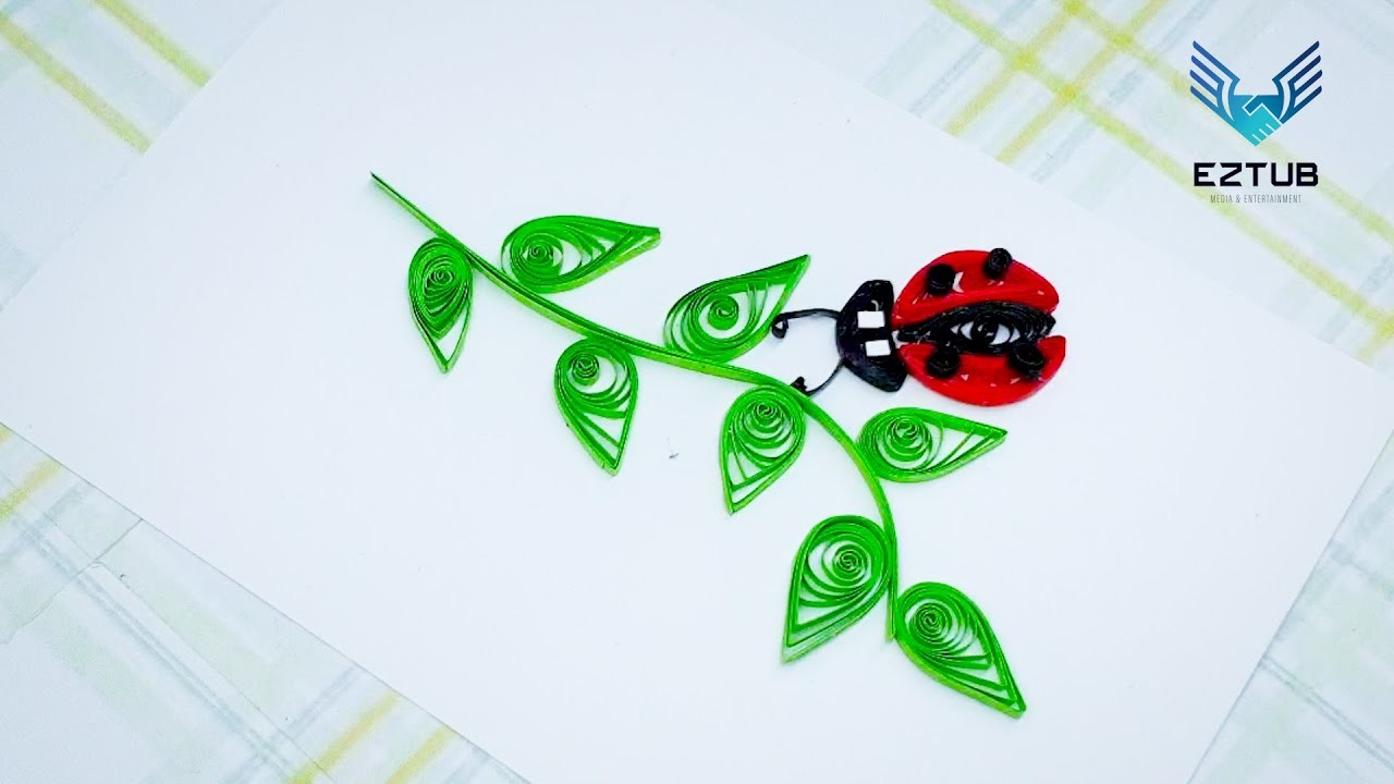Quill Ladybugs on a Beautiful Lush Green Branch | Make 3D Embossed Cards with Quilling Paper