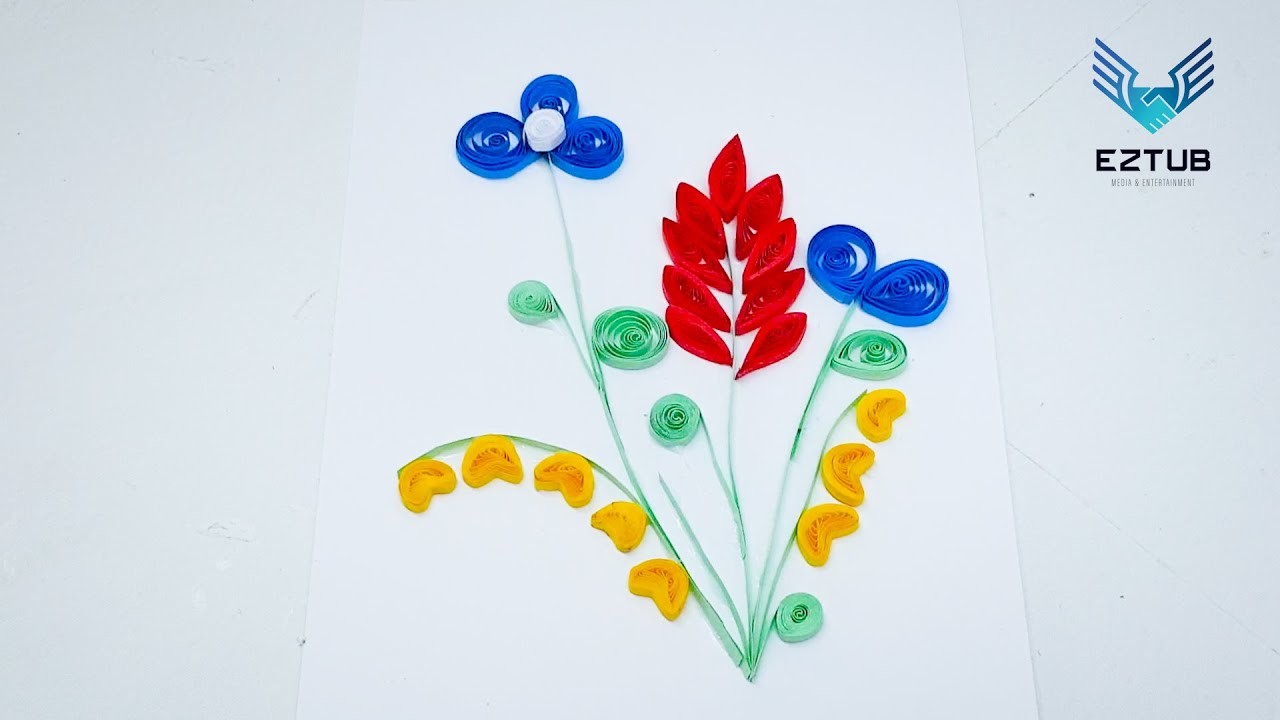 Quilling basic tigon flower blue ,red leaves tutorial | DIY Quilling Easy