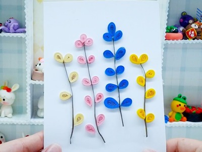 Quilling tutorial with lovely colorful 3-petal flower motifs | Flower papes to decorate cards