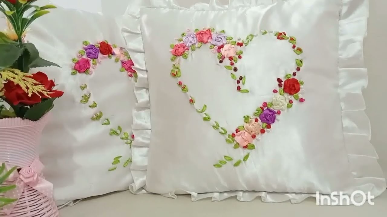 Ribbon embroidery cushion cover ????Tutorial????