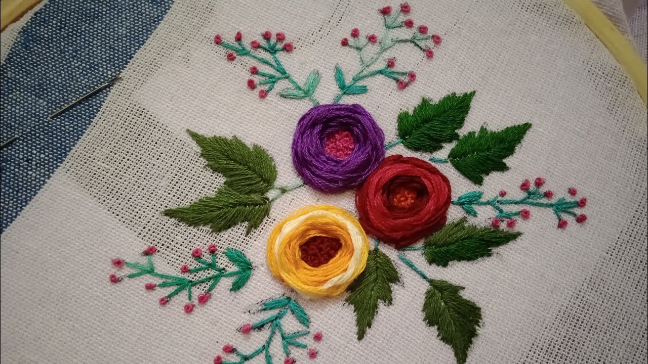 ???????? ???????? rose flowers embroidery designs|daily hand embroidery#handcrafts#designing#flowers