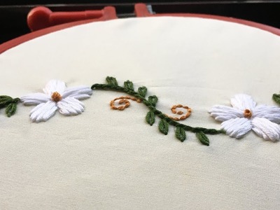 Satin Hand Embroidery Flower Border Design Idea | Lazy Daisy Stitch | Stem Stitch | #FirstThread