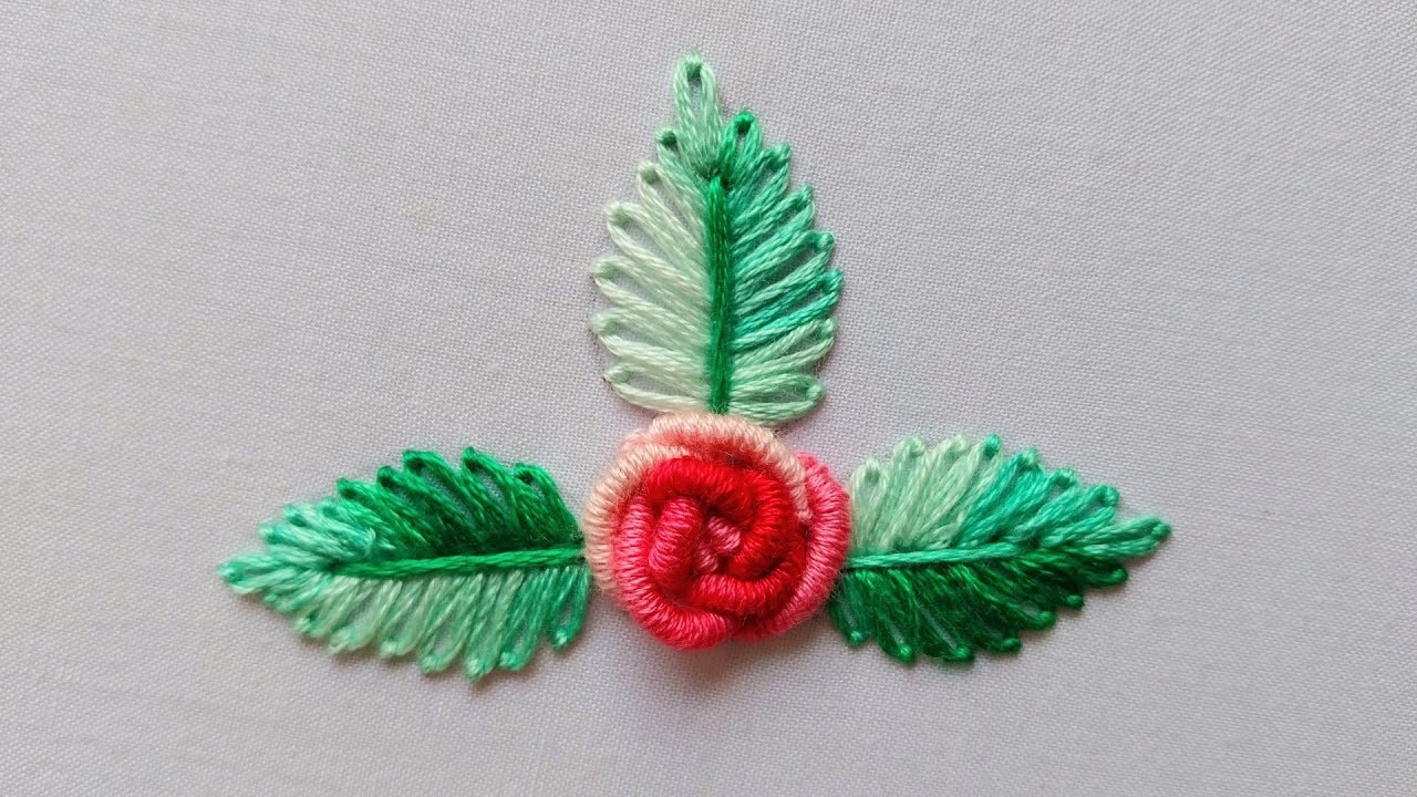 Simple and easy Hand embroidery design. Lazy Daisy stitch. Bullion knot Stitch