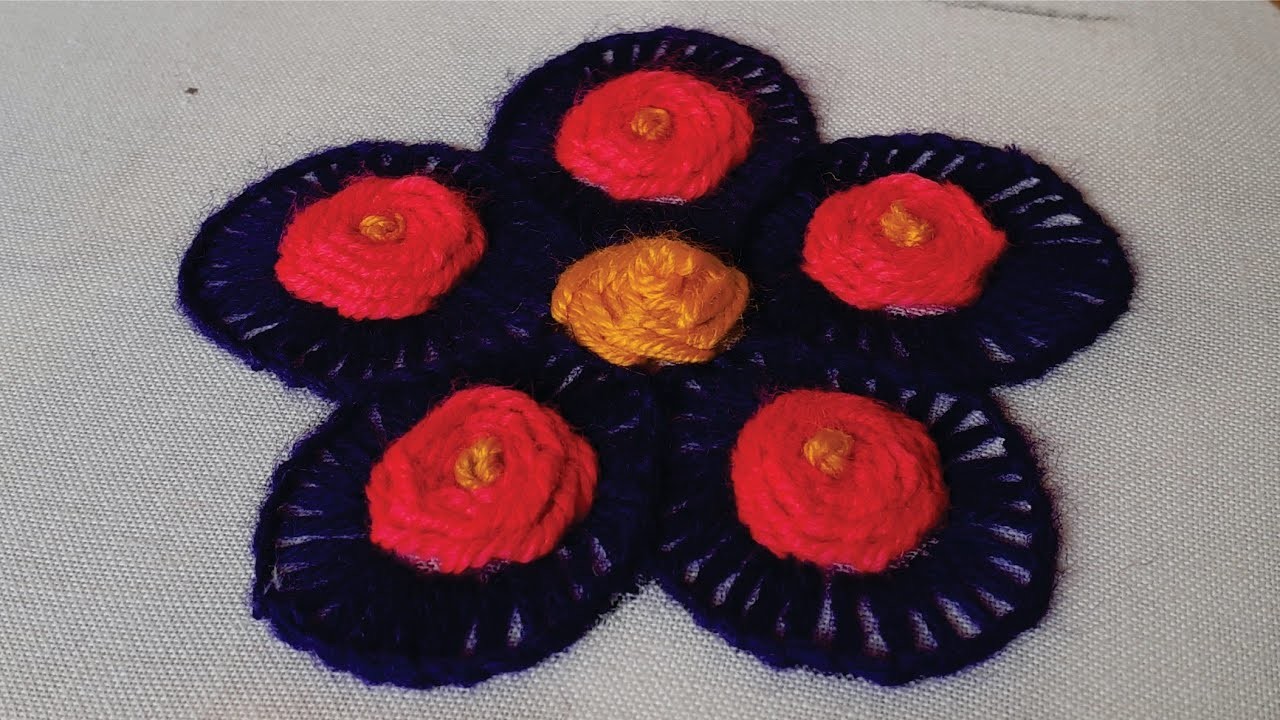 Sooper creative hand embroidery flower design. New flower kadhai design needle stitch work.