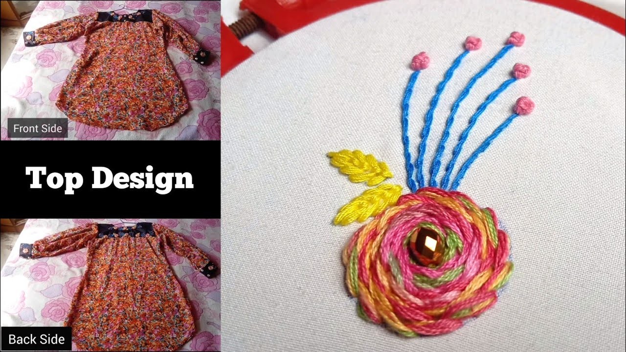 Stem Stitch Flower Very Easy & Beautiful, Hand Embroidery Rose Flower Design