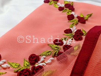 Very Beautiful hand embroidery neck design with bullion rose aari embroidery|aari embroidery neck