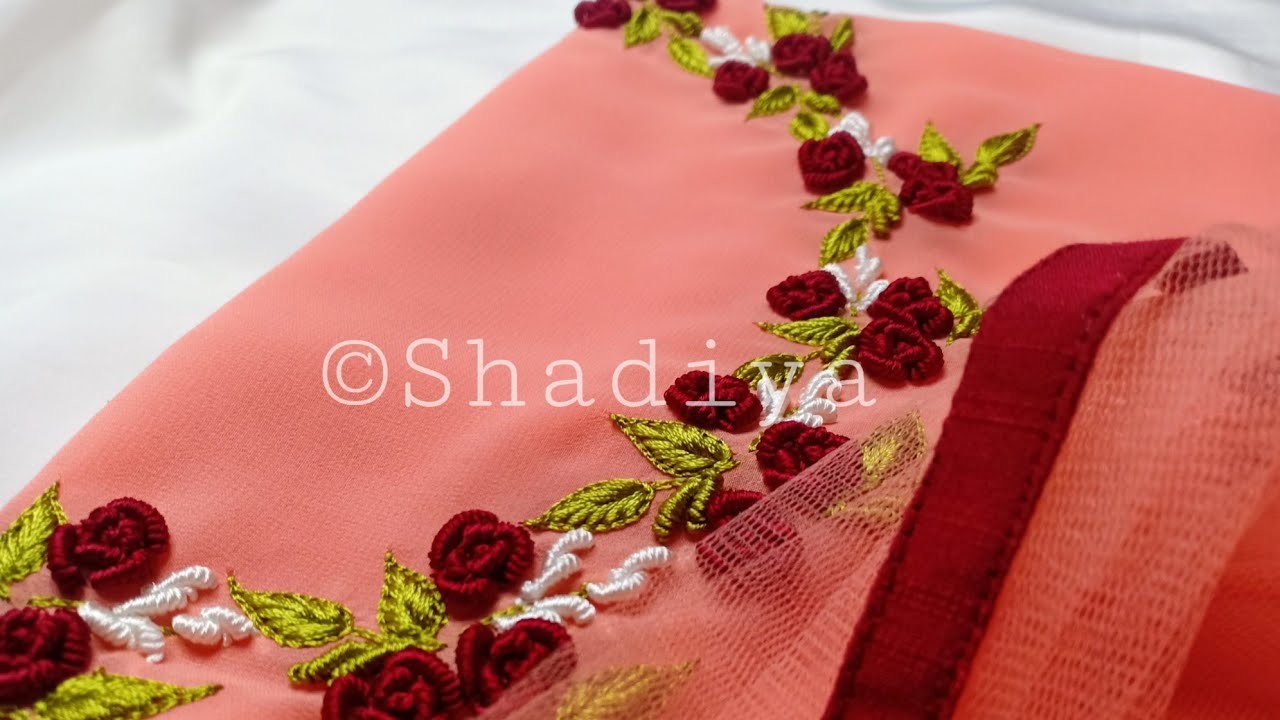 Very Beautiful hand embroidery neck design with bullion rose aari embroidery|aari embroidery neck
