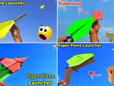 4 Amazing paper plane launcher , how to make paper plane rubberband launcher , Easy paper plane