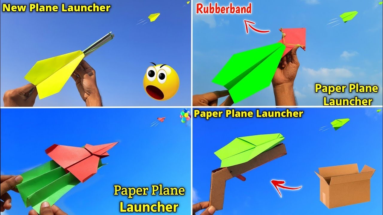 4 Amazing paper plane launcher , how to make paper plane rubberband launcher , Easy paper plane