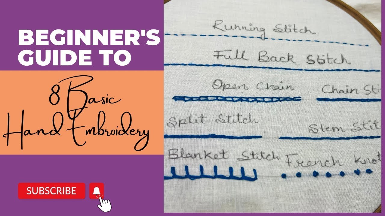 Basic Hand Embroidery for beginners | 8 Basic hand stitches with back view