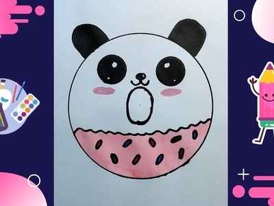 Draw Easy | How to Draw a  Cute Panda Donut, easy draw and color step by step