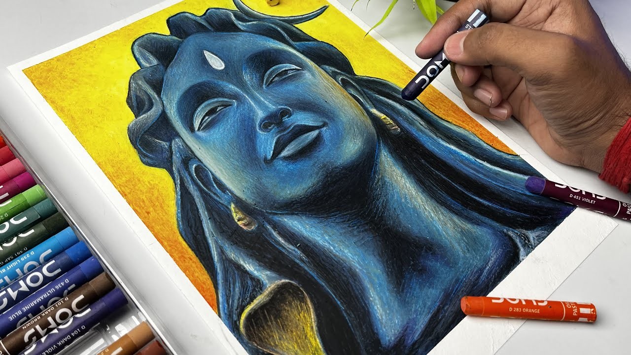 Draw with me - Lord Shiva Drawing With Oil Pastel,  Mahadev drawing