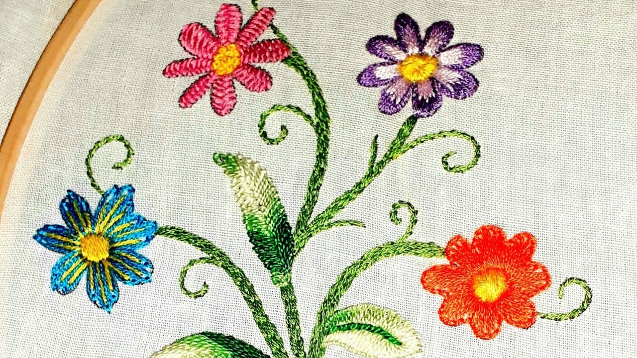Easy 5 different types of hand embroidery of flowers. Hand embroidery for beginners.