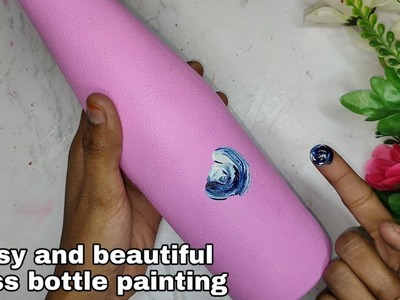 Easy glass bottle painting technique with finger. Glass bottle painting. How to paint glass bottle.