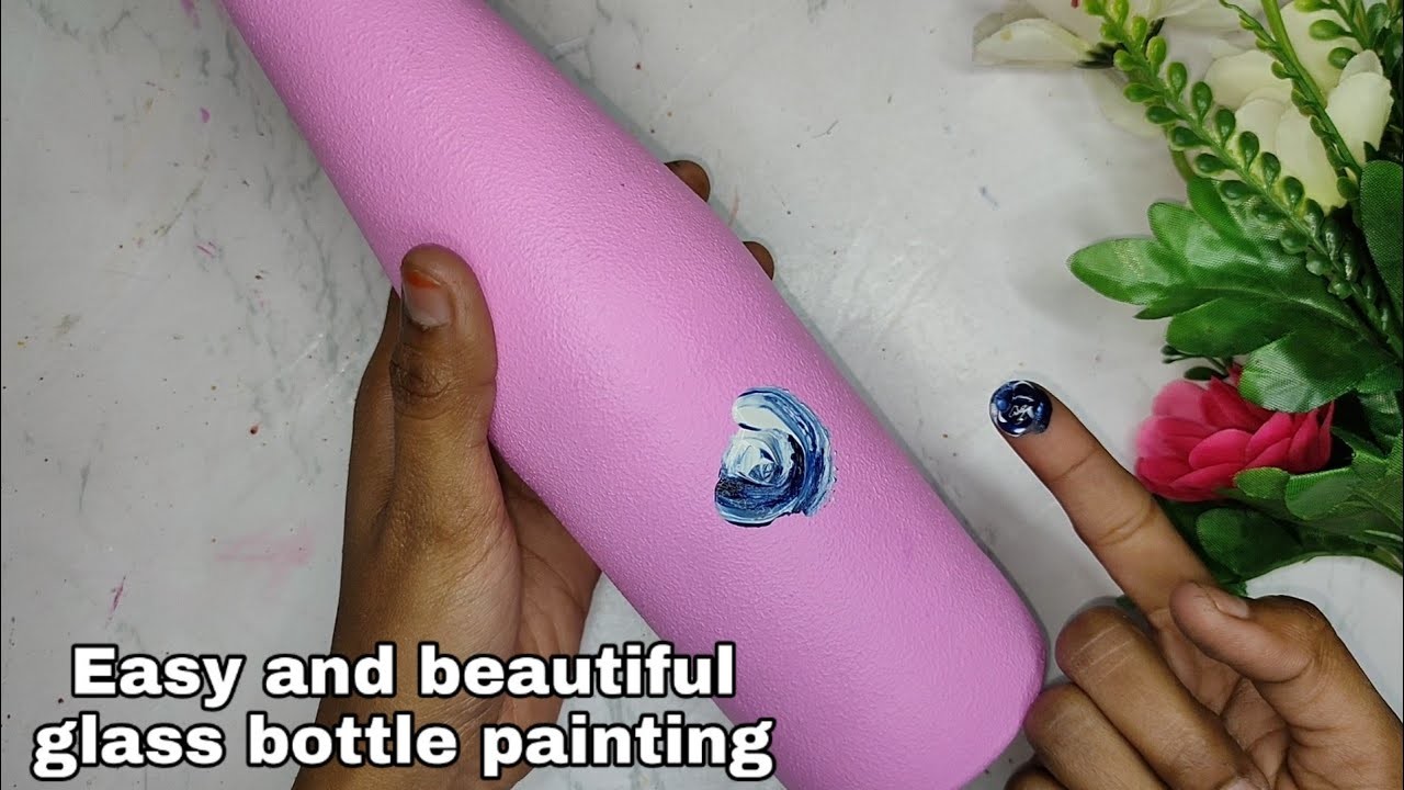 Easy glass bottle painting technique with finger. Glass bottle painting. How to paint glass bottle.