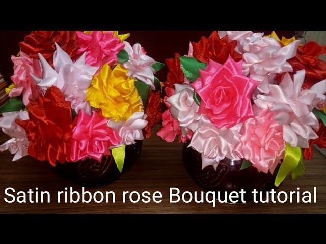 Easy satin ribbon rose flowers for bouquet || #Valentine's day gift handmade bouquet