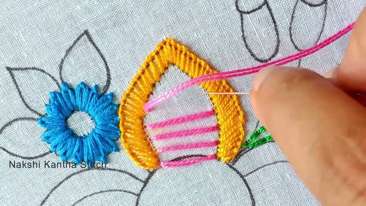 Fancy Flower design hand embroidery tutorial,fantastic blanket stitch flower  doodles needlework