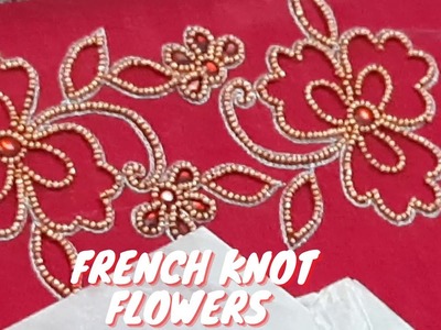 For pink and green…. French knot flowers in hand embroidery…. With Aari work