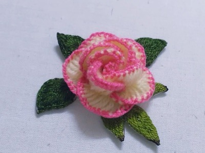 Hand embroidery. 3D rose embroidery. beautiful rose flower with easy trick.  sewing hacks