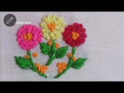 Hand Embroidery : Allover Design.Flower Design. French Knot Stitch