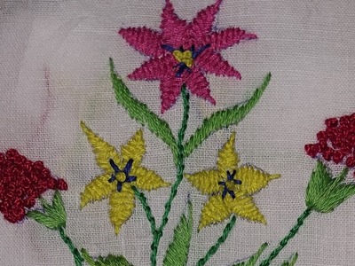 Hand Embroidery beautiful flower Design.Herring Bone Stitch.
