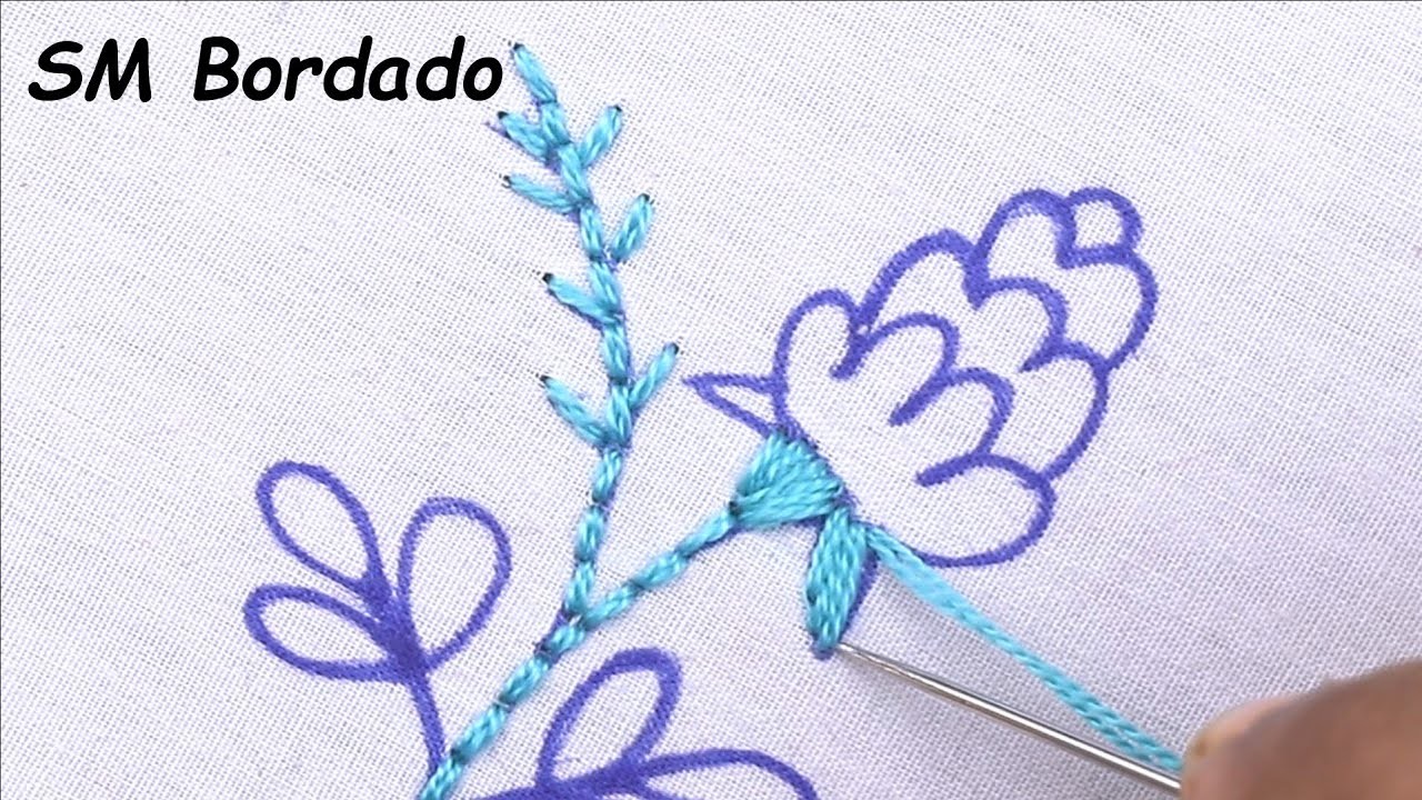 Hand embroidery feather stitch and colorful flower making fantasy flower easy needle work tutorial