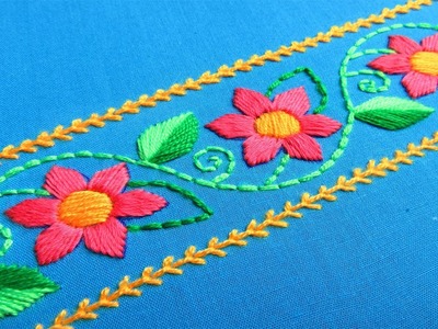 Hand Embroidery Phulkari Borderline Design, Dress Design, Border Design