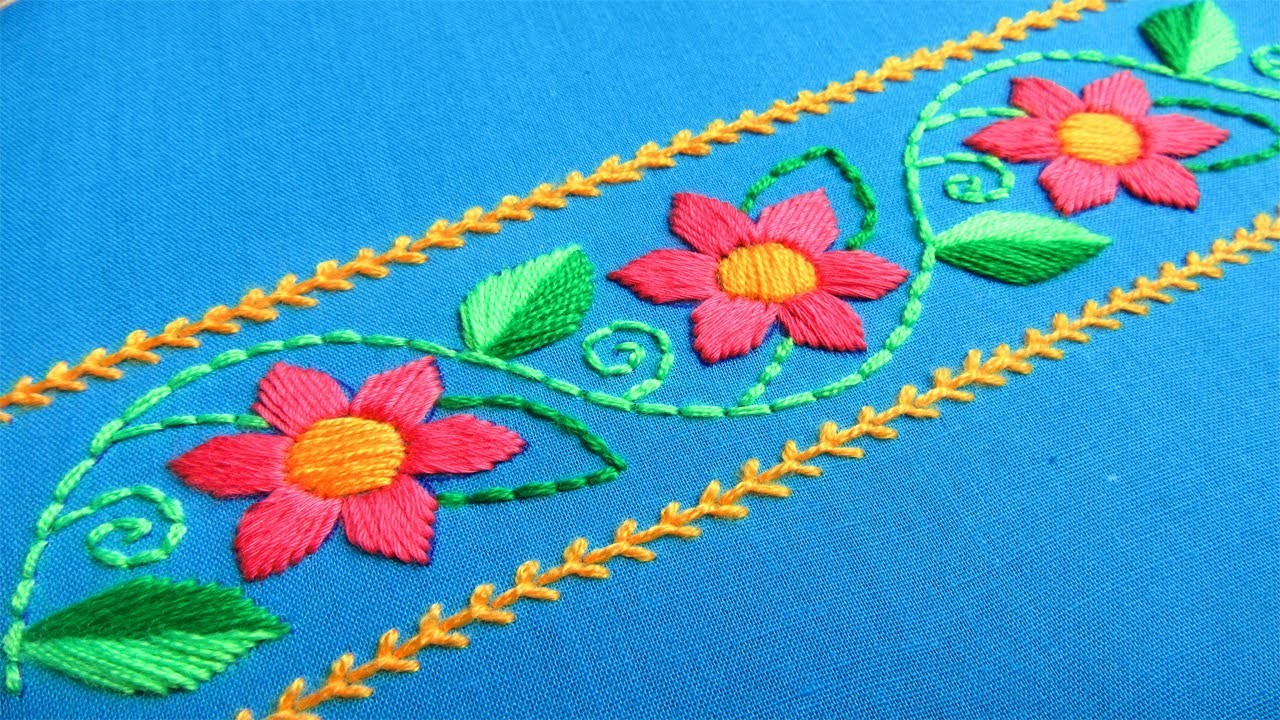 Hand Embroidery Phulkari Borderline Design, Dress Design, Border Design