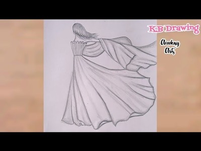 How to Draw A Girl With Beautiful Grown Easy Step by Step.Simple Fashion Girl Drawing.Pencil Sketch