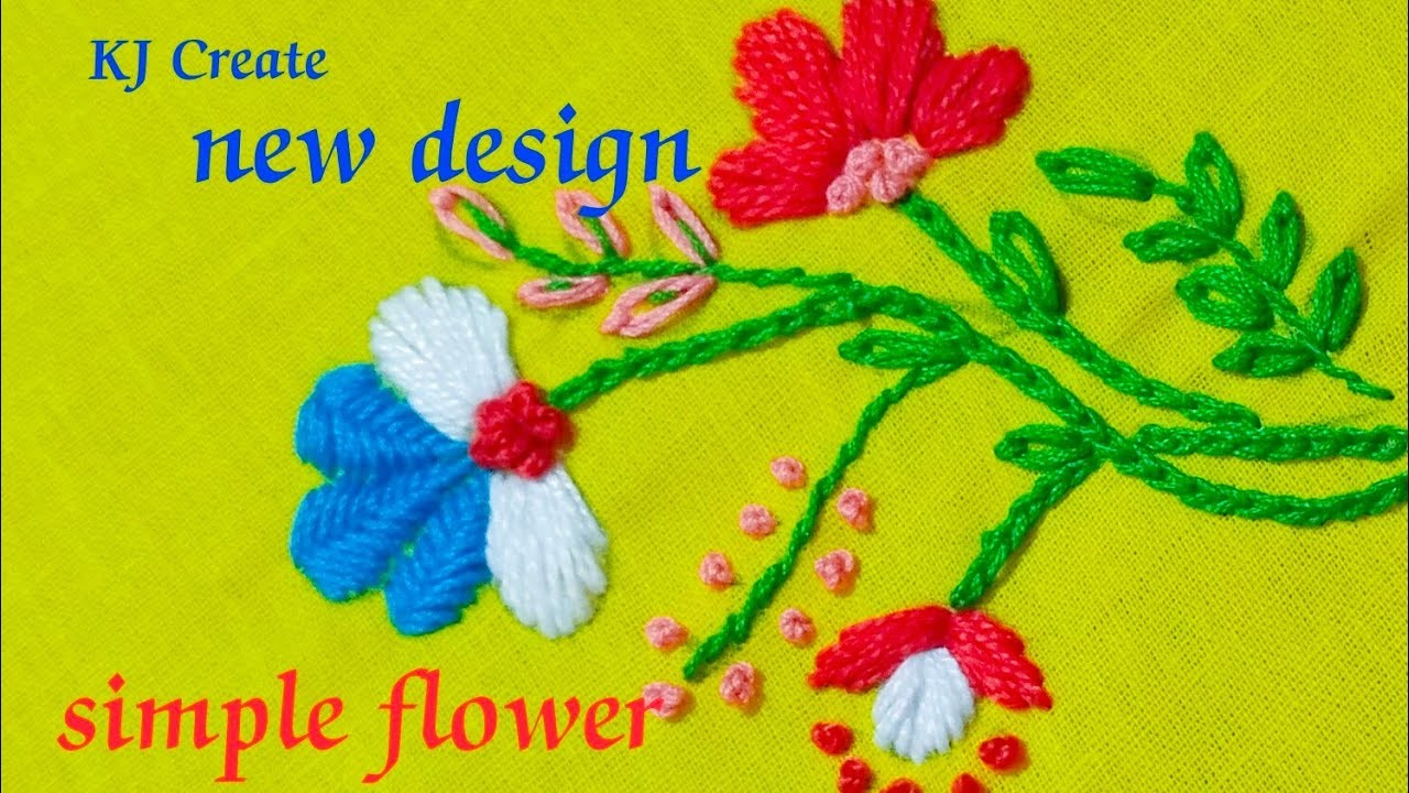 #Latest hand embroidery#beautiful embroidery flower#woolen hand embroidery flower