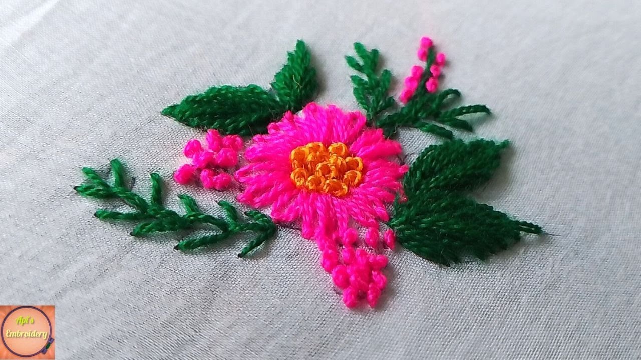 Lotus Flower Creeper Hand Embroidery | Beautiful Flower Embroidery | Modern Lazy Daisy Stitch