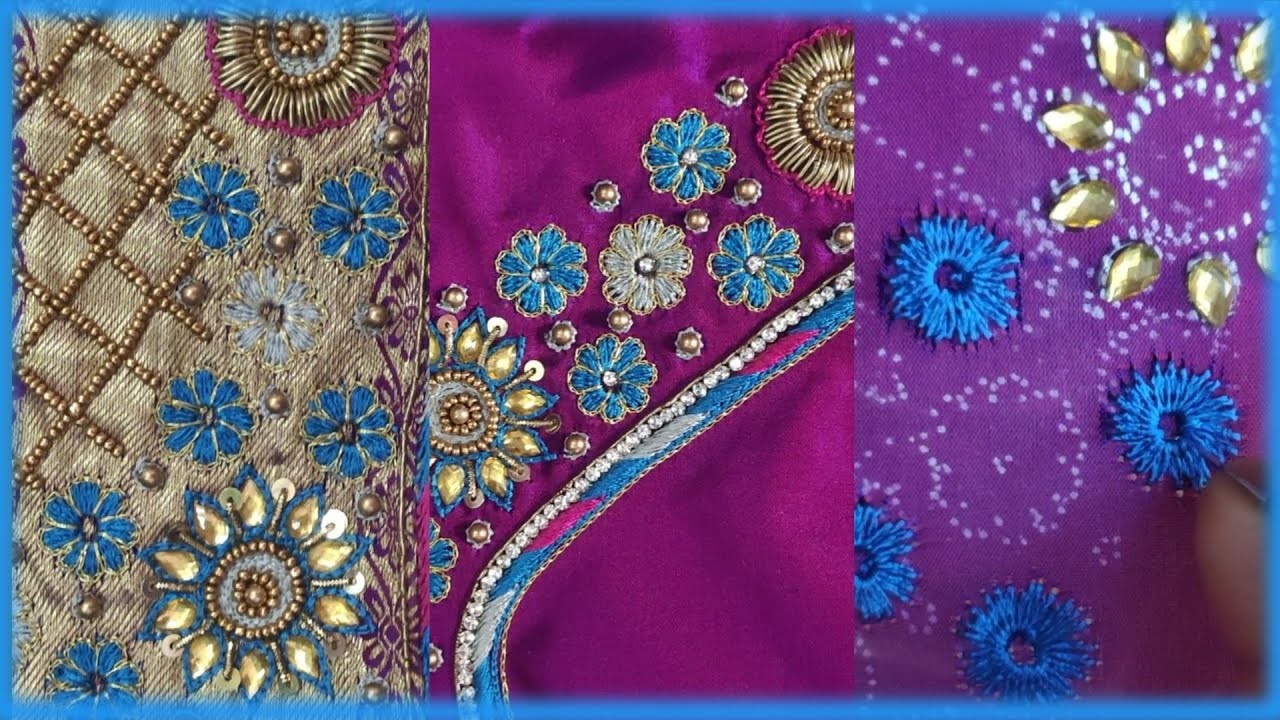 Maggam work blouse design. Aari work blouse design. Hand embroidery tutorials classes in telugu