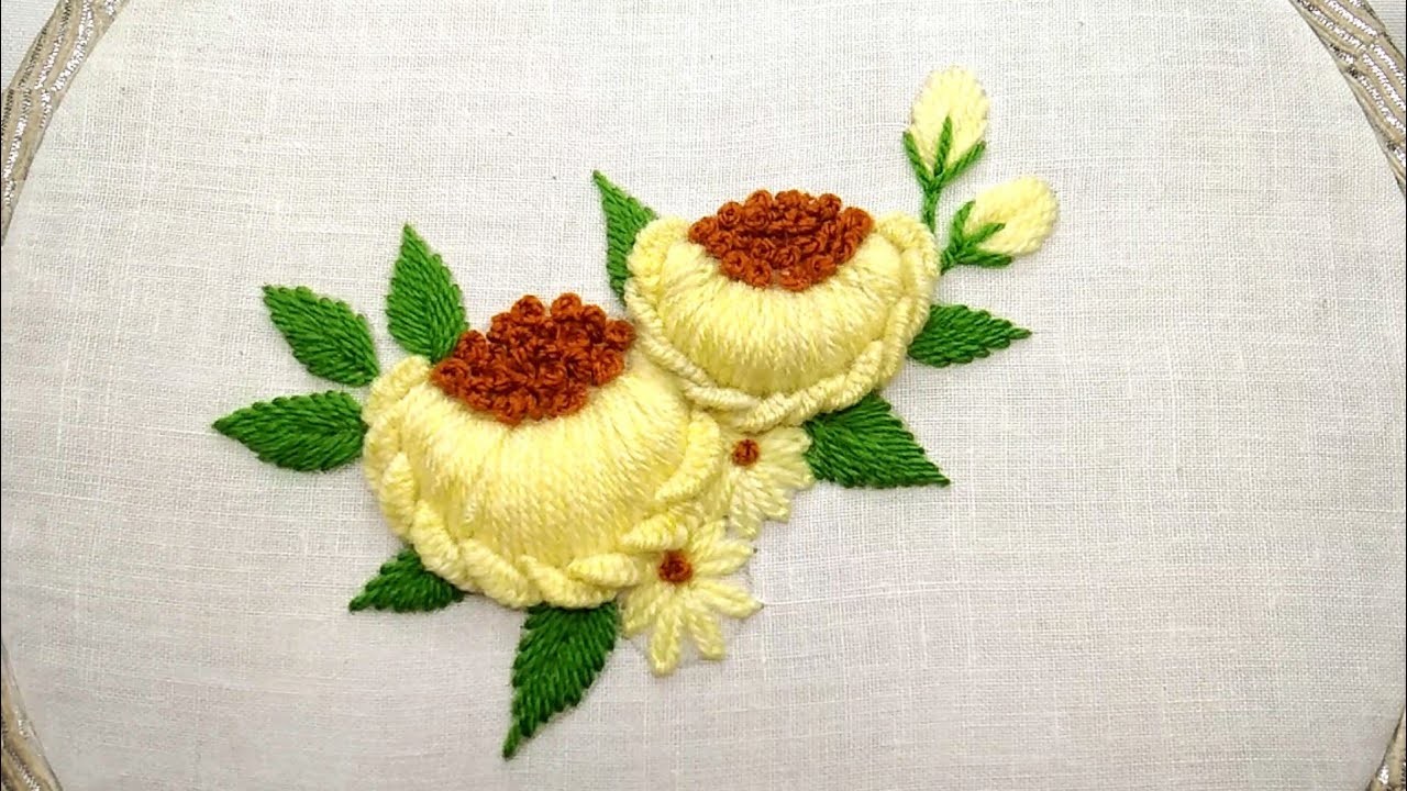 Most Beautiful 3d Rose Flower With New Trick | Hand Embroidery | Flower Design