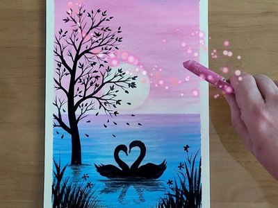 Oil Pastel Painting Tutorial ||.how to draw swan | cute swan drawing ????| easy drawings | simple