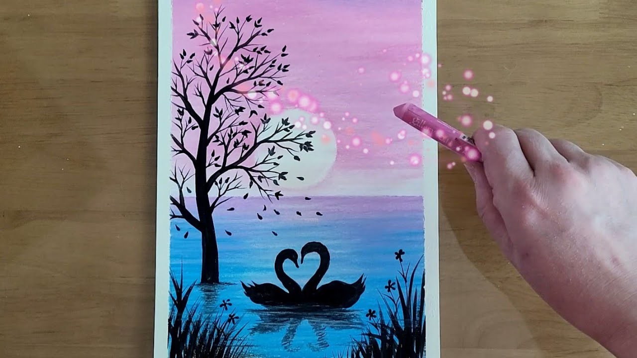Oil Pastel Painting Tutorial ||.how to draw swan | cute swan drawing ????| easy drawings | simple