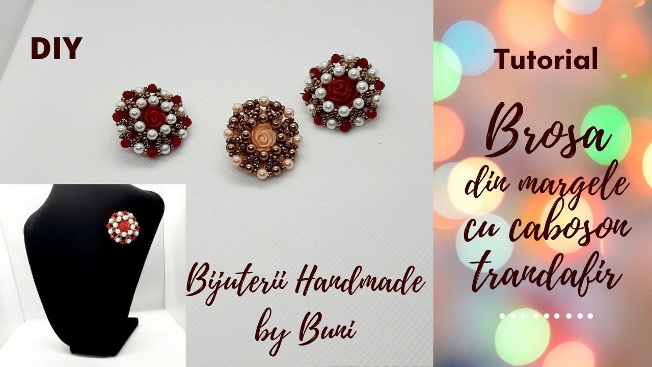 Tutorial Brosa dn margele cu caboson trandafir . flower brooch beaded tutorial