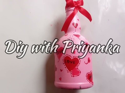 Valentine bottle art ❤️❤️❤️. diy valentine ideas.easy bottle painting.bottle art