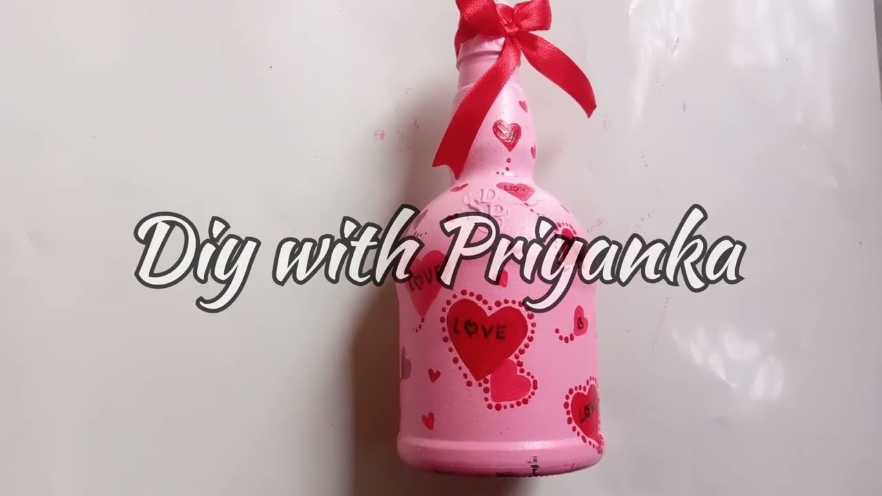 Valentine bottle art ❤️❤️❤️. diy valentine ideas.easy bottle painting.bottle art