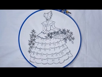 Very nice hand embroidery creation of a pretty doll - SIMPLE embroidery stitches - Hand embroidery