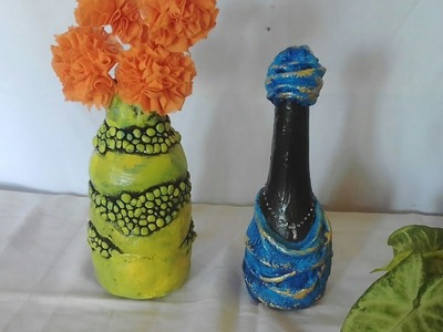 2 very easy and  Amazing bottle decoration ideas. beautiful bottle art. Suzels KreativeCraft
