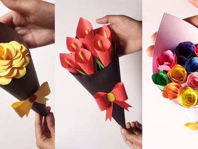 3 Beautiful Paper Flowers BOUQUET. Valentine Special Bouquet
