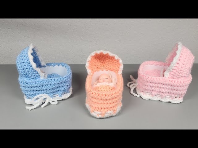 Butter Tub Babies.Easy Crochet Butter Tub Bassinet and Baby.Crochet Baby Bassinet and Baby Dress